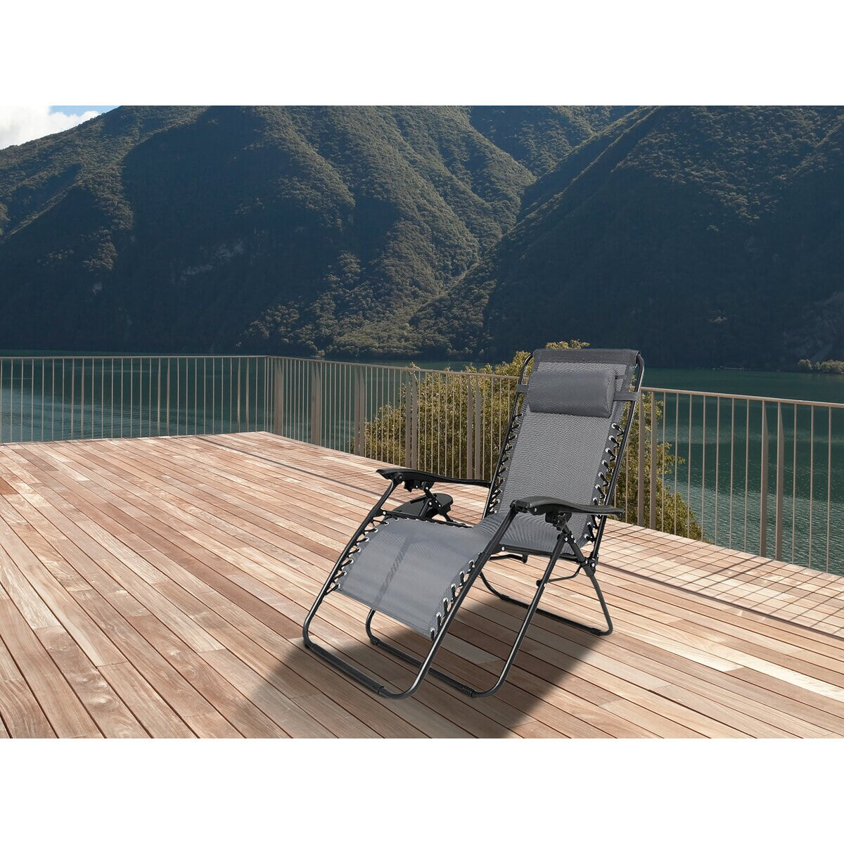 Lot de 2 fauteuils de jardin inclinable zéro gravité avec coussin matelassé "Sintra" - Gris