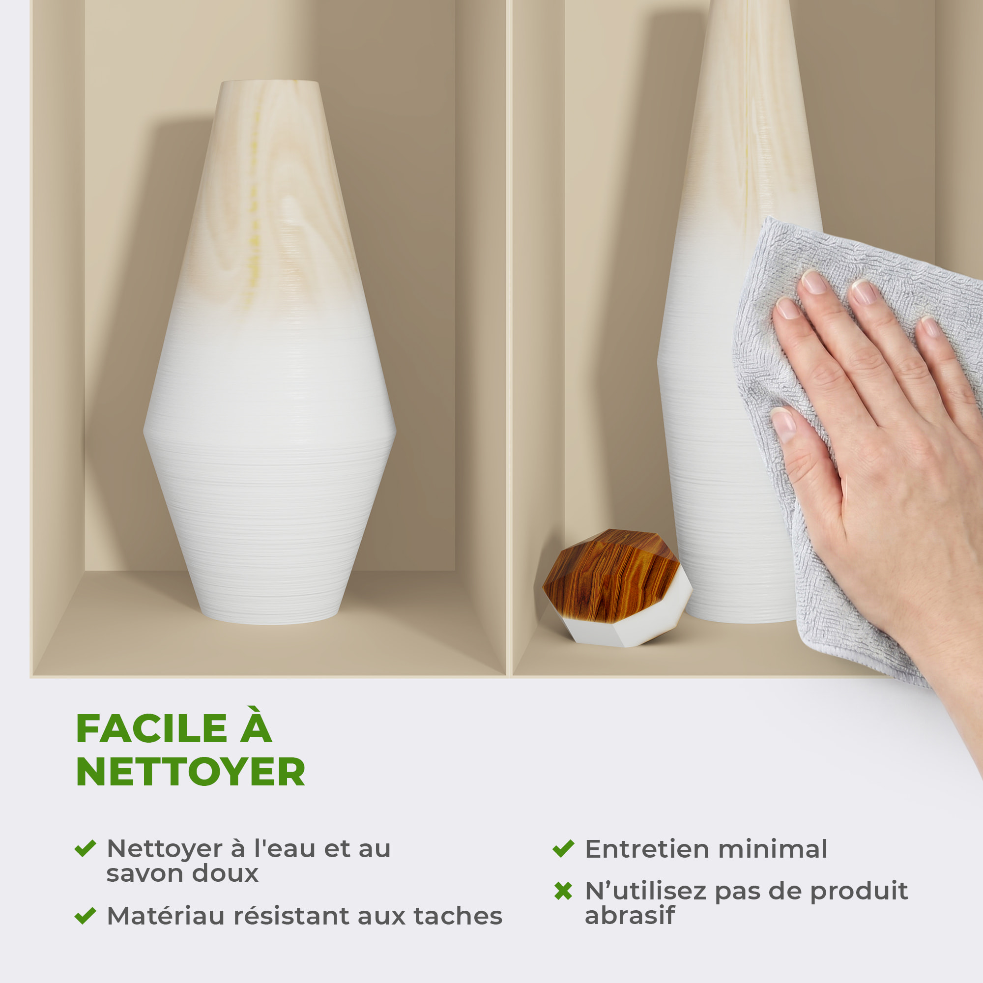 Stickers muraux 3D | Sticker Mural Autocollant effet 3D Vases en bois blanc - Stickers adhésifs 3D Chambre Salon Trompe l'oeil