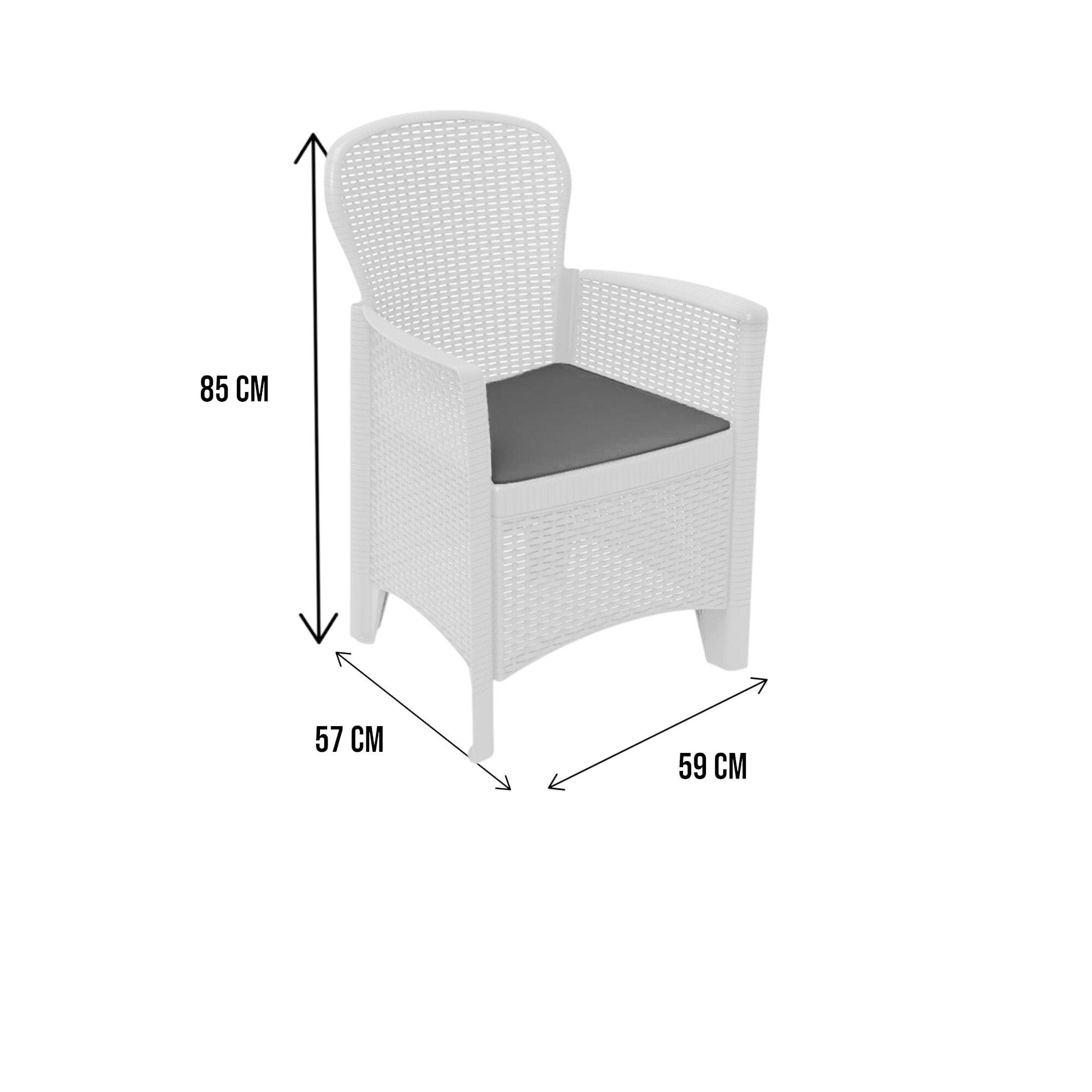 Sedia da esterno Como, Seduta da giardino, Poltrona outdoor effetto rattan, 100 % Made in Italy, Cm 60x58h89, Bianco