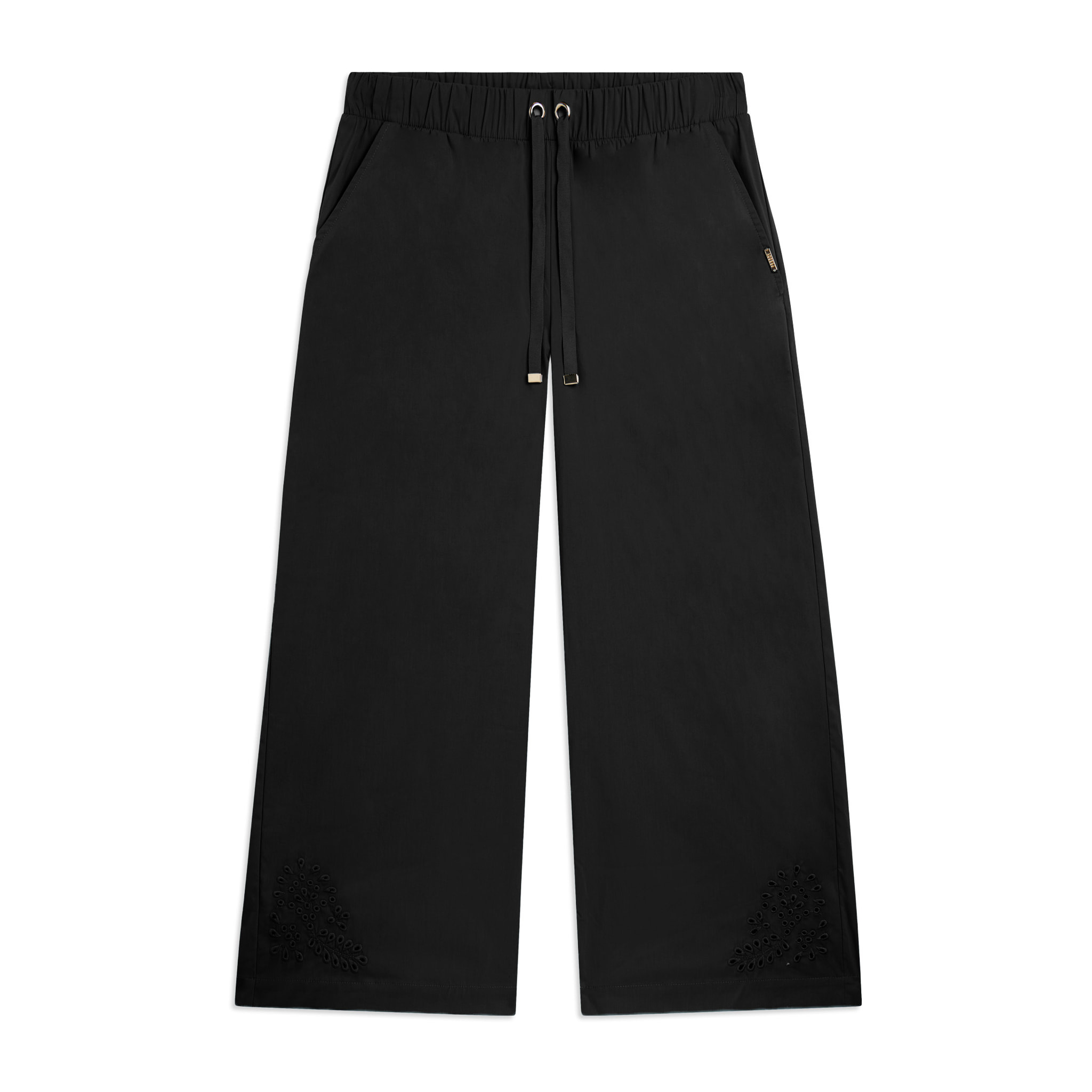 Pantaloni Cropped con Ricamo Floreale al Fondo