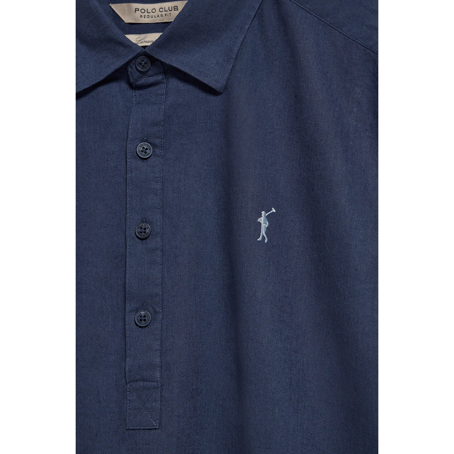 Camisa azul marino polera de lino y algodón con bordado Rigby Go
