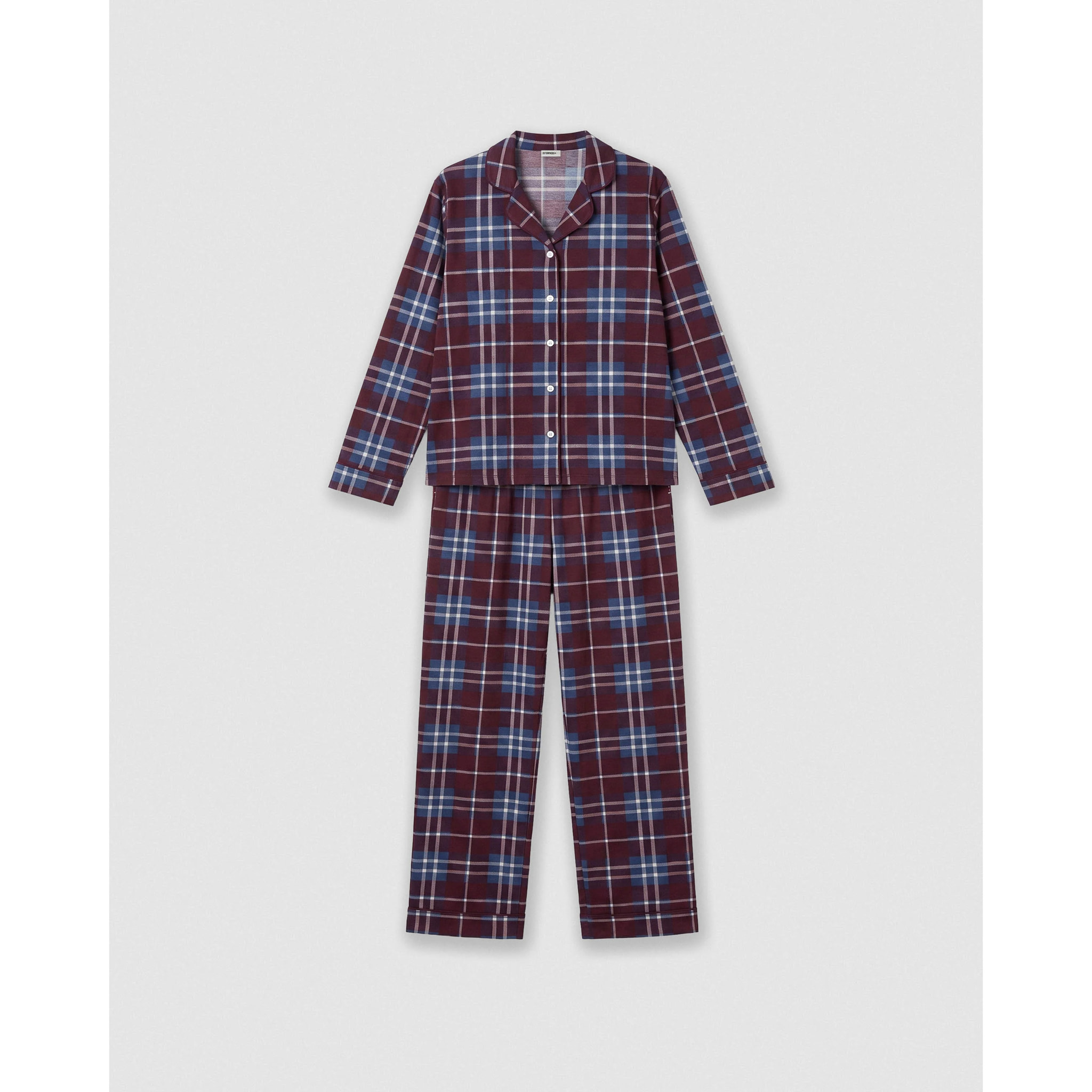 Pijama largo camisero algodón cuadro sauron burdeos