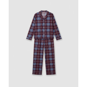 Pijama largo camisero algodón cuadro sauron burdeos