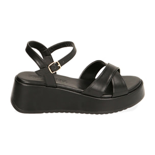 Sandalias negras, tacón cuña 5,5 cm