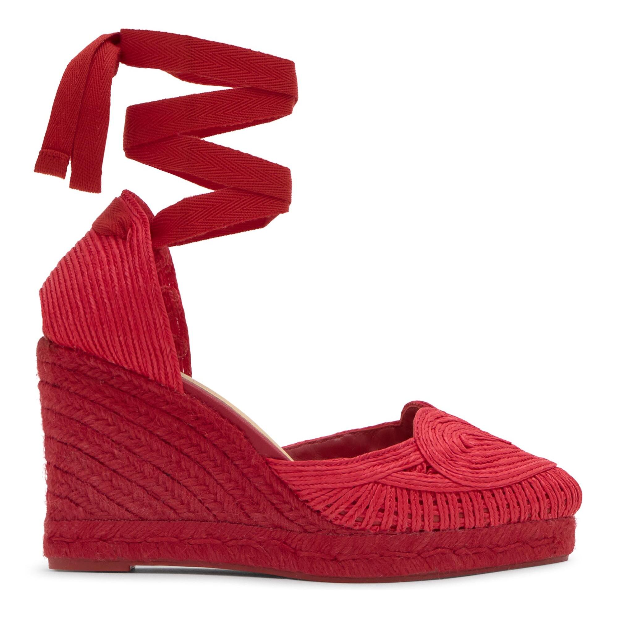 Alpargata Cacia cuña de yute tintada en rafia trenzada con forma de corazón