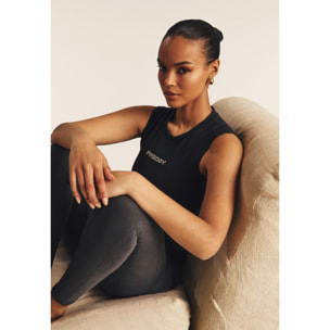 Body senza maniche in jersey stretch con logo strass