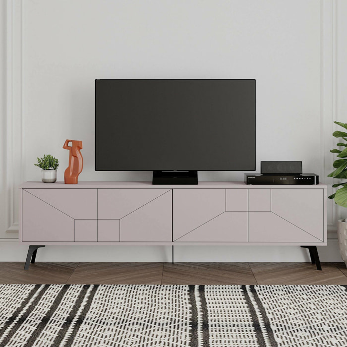 Mobile porta TV OlgadiKiev, Credenza da soggiorno, Armadio basso per TV, Base parete attrezzata, 180x30 h50 cm, Beige