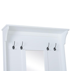 Porte-manteau vestiaire d'entrée avec miroir et banc style néo-rétro blanc