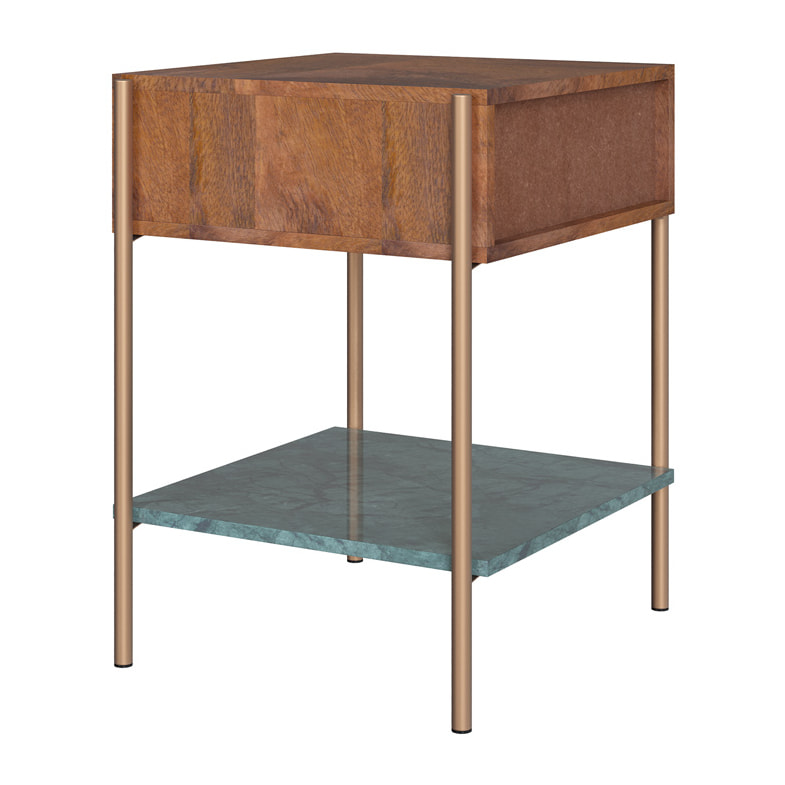 Table de chevet en bois de manguier et marbre vert - Doori