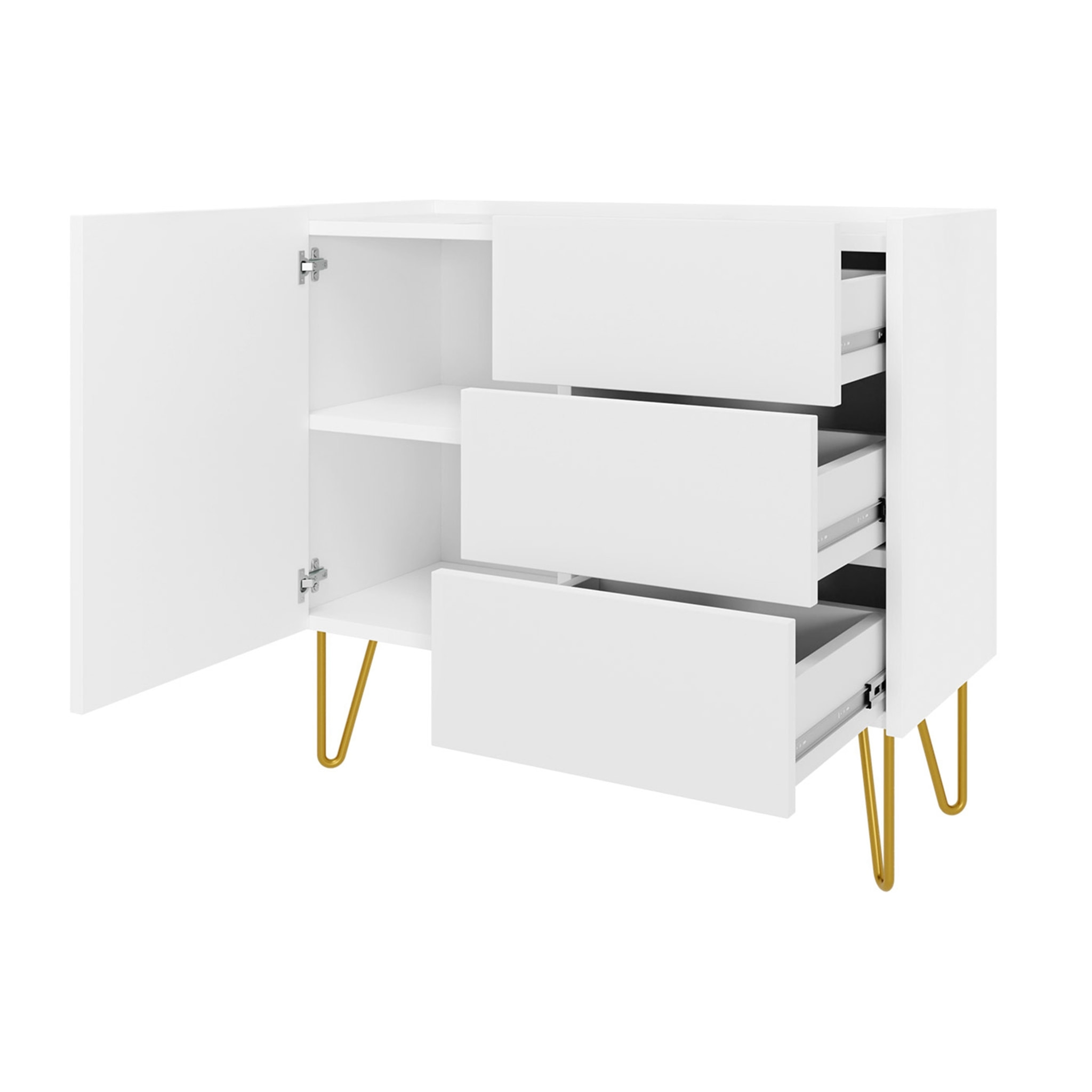 Cali - buffet bas - effet marbre - 97 cm - Blanc / Doré