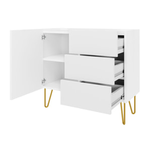 Cali - buffet bas - effet marbre - 97 cm - Blanc / Doré