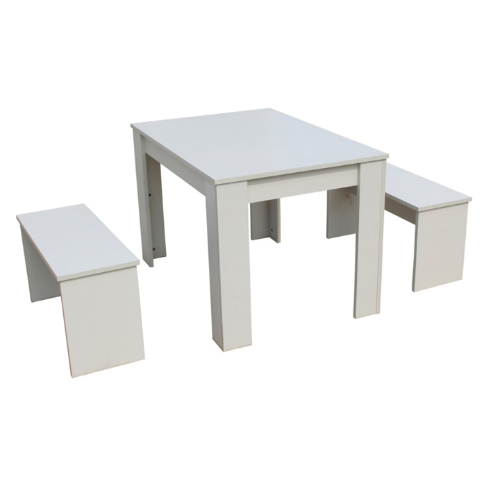 Table avec 2 bancs "Tino" - 110 x 74 x 70 cm - Blanc