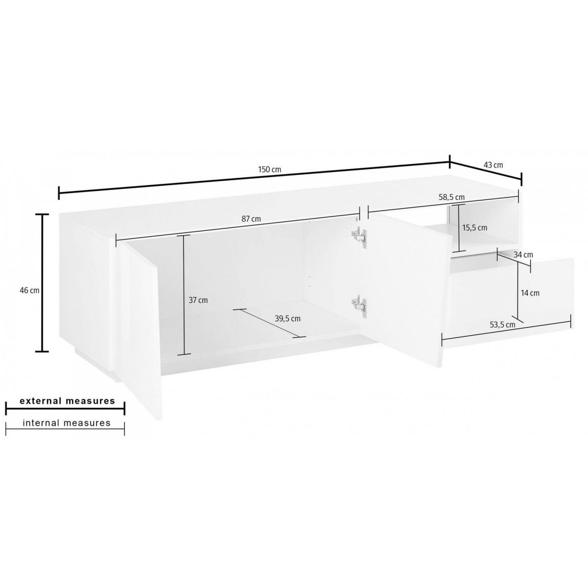 Mobile da soggiorno Porta TV, Made in Italy, Supporto per TV da salotto a 2 ante e 1 cassetto, cm 150x43h46, colore Grigio Ardesia