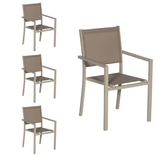 Lot de 4 chaises en aluminium taupe - textilène taupe