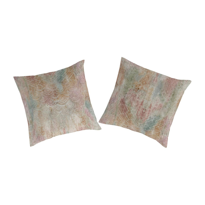 2 Fundas de almohada KHAURE beige/rosa/azul 65x65 cm - 100% algodón -