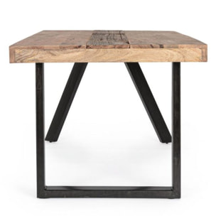 Tavolo MANCHESTER in legno di mango e gambe in acciaio nero, 160×90 cm