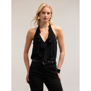 Motivi - Top de georgette con volantes - Negro