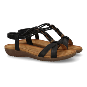 Sandalias planas para mujer, comodas con material elastico en el talon, diseño moderno con adornos en el empeine