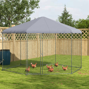 Enclos poulailler chenil 10 m² - parc grillagé dim. 4L x 3,46l x 2,63H m - entièrement couvert - acier oxford gris