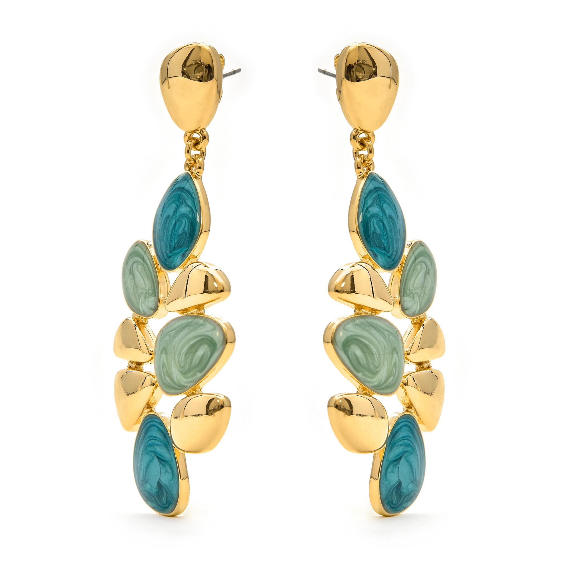 Pendientes de Resina Verde acabados en oro amarillo de 18K