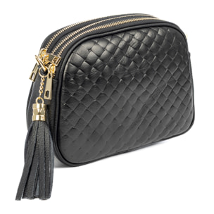 Aliminusa bolso bandolera Mujer. Piel auténtica Gamuza con grabado entrelazado y lacada brillante combinado con Dollaro.