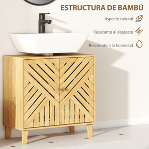 Mueble bajo Lavabo de Bambú Mueble de Baño con 2 Puertas Lamas y Estante Ajustable Armario de Baño para Lavabo sin Pedestal Estilo Nórdico 60x30x60 cm Natural