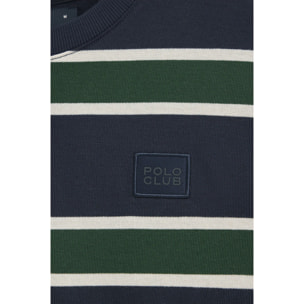 Camiseta Carter con rayas azul marino y verde botella con parche personalizado Polo Club