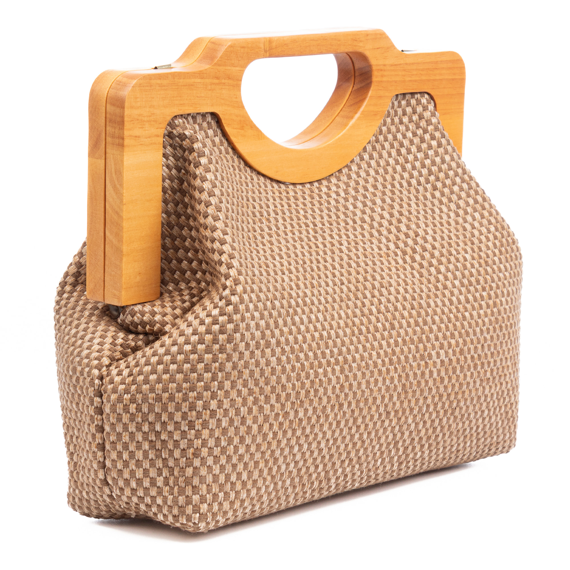 Bogna Bolso de mano Mujer. Fabricado en madera natural y rafia sintética entrelazada.