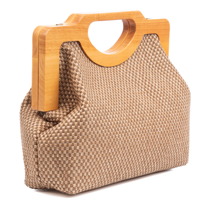 Bogna Bolso de mano Mujer. Fabricado en madera natural y rafia sintética entrelazada.