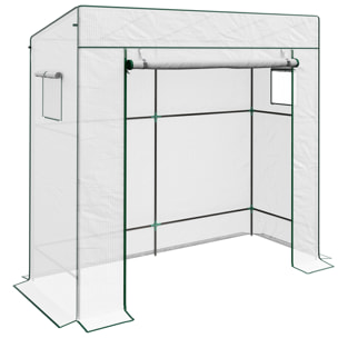 Serre de jardin murale serre adossée porte enroulable bâche PE renforcée 2 fenêtres 196L x 77l x 197/178H cm