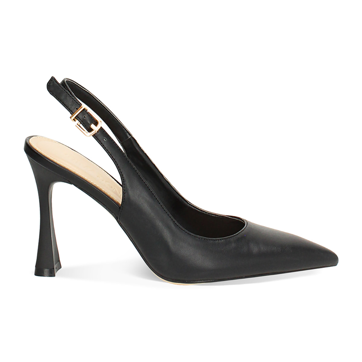 Décolleté slingback donna nere, tacco 9,5 cm