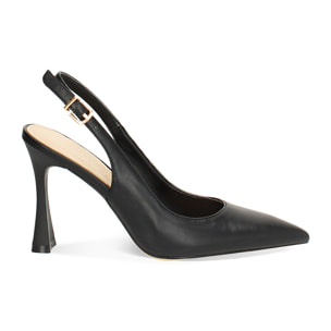 Décolleté slingback donna nere, tacco 9,5 cm