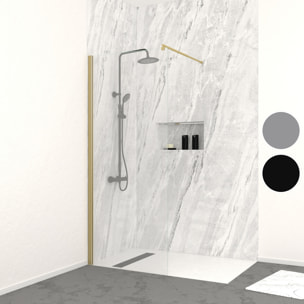 Paroi de douche à l'italienne 80x200 cm verre trempé 8 mm - Finition Or Doré Brossé - FREEDOM 2 GOLD