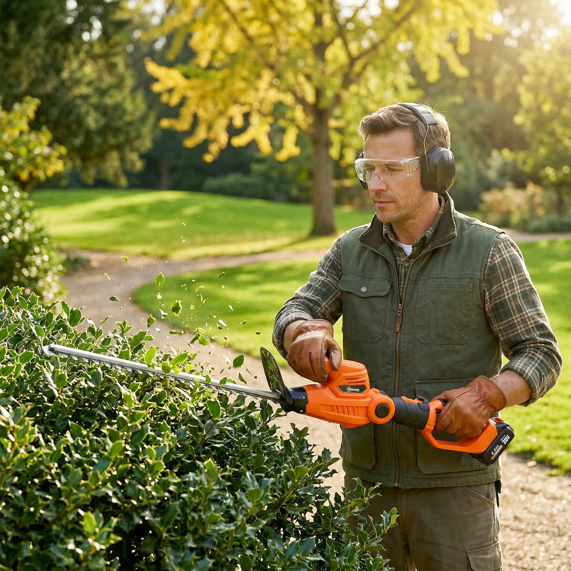 Taille-haies télescopique sans fil 100W 2 batteries lame asymétrique double action 51 cm orange