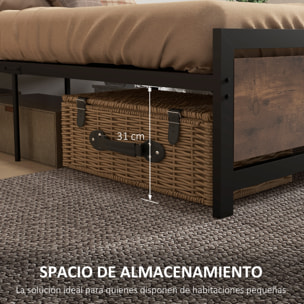 Marco de Cama de Acero Estructura de Cama Somier con Cabecera para Colchón 90x190 cm Carga 150 kg 97x195x103 cm Negro y Marrón