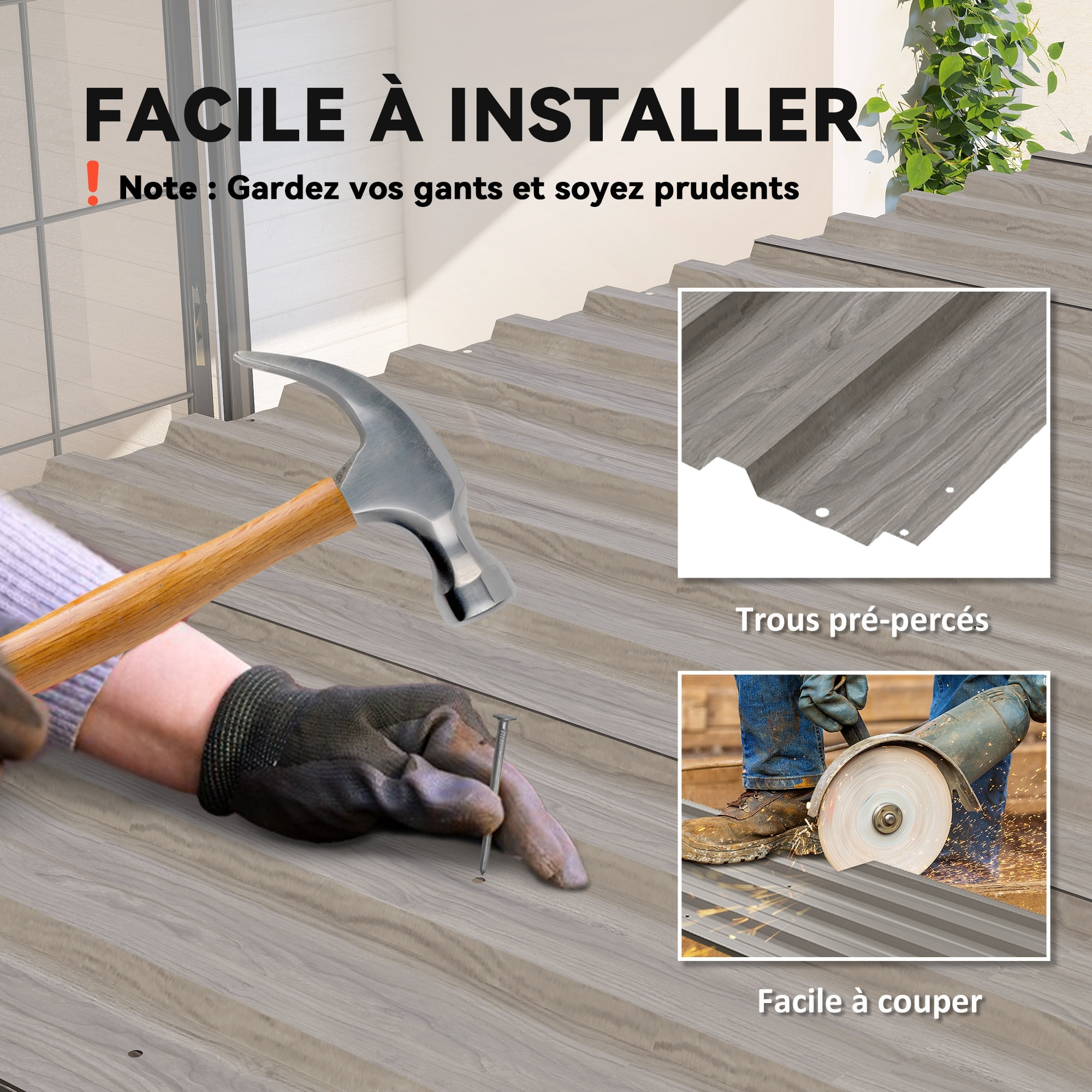 Lot de 12 panneaux - dim. 129L x 45l cm - tôle acier ondulé gris clair