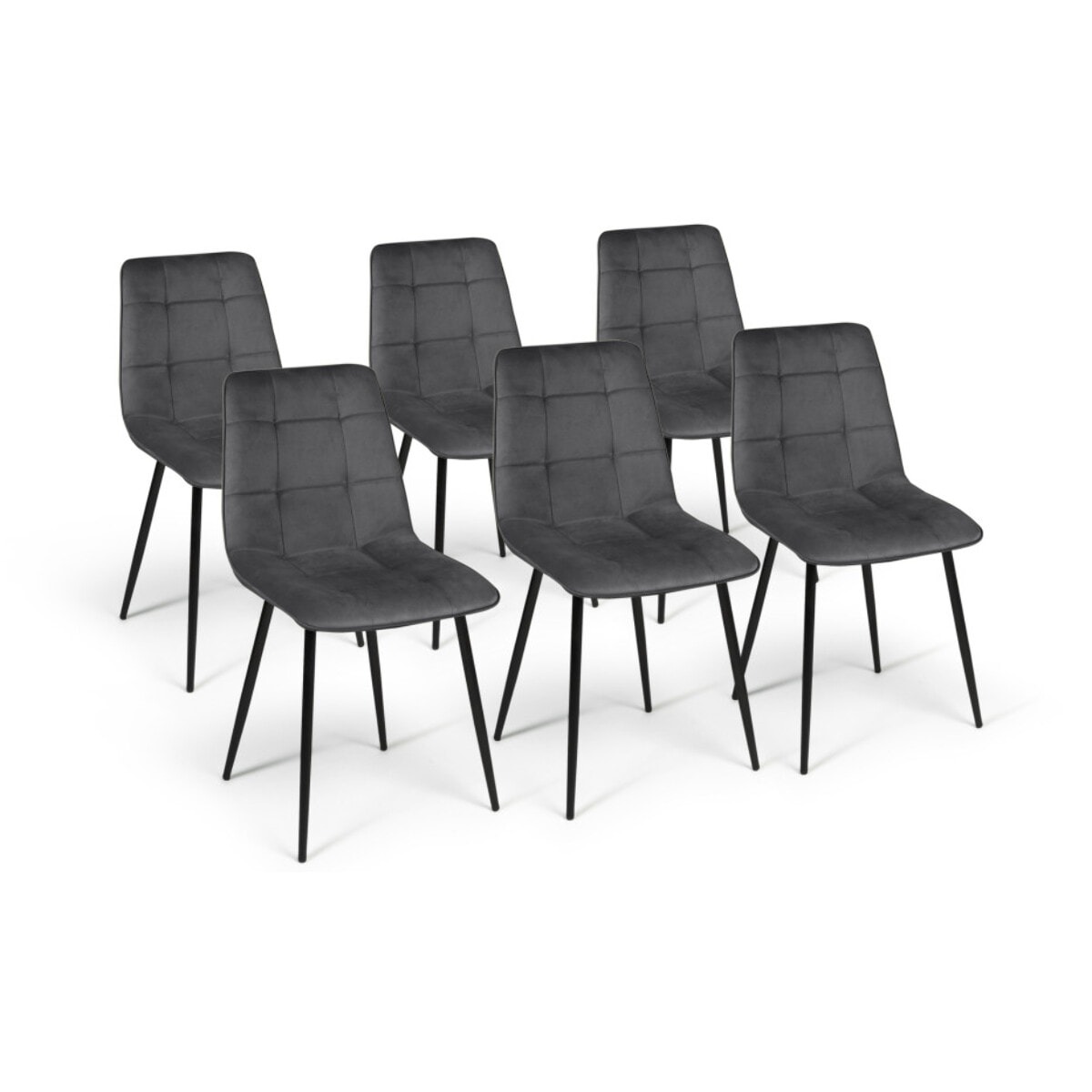 Chaises Linda en velours et pieds métal noirs - Gris anthracite