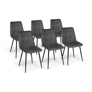 Chaises Linda en velours et pieds métal noirs - Gris anthracite