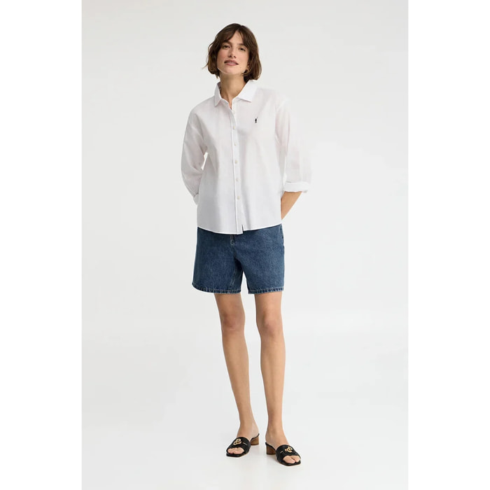 Camisa cotolino blanca de corte holgado y bordado Rigby Go