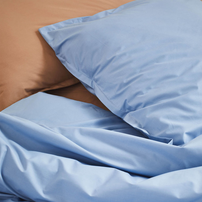 Drap housse uni en percale de coton, bonnet de 40cm, PREMIÈRE, Bleu