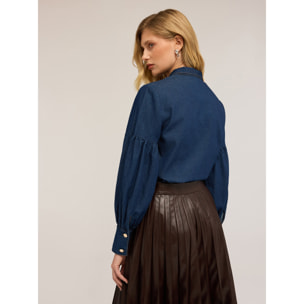 Motivi - Camisa vaquera con cuello de lazo - Azul