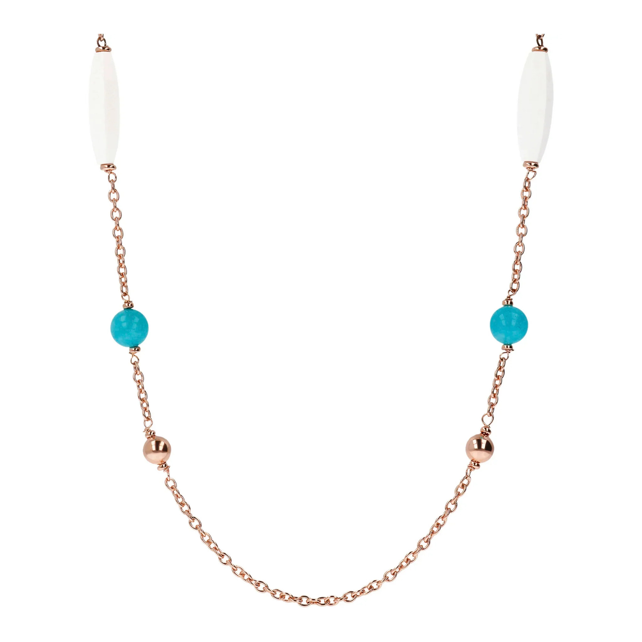 Collana Lunga con Bead Lucide, Quarzo Rosa e Perle Ming d'Acqua Dolce Ø 9/10 mm
