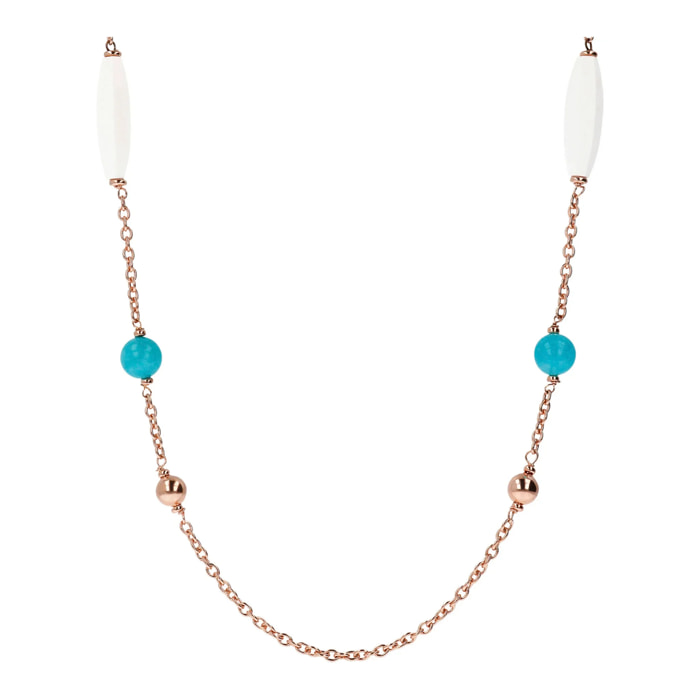 Collana Lunga con Bead Lucide, Quarzo Rosa e Perle Ming d'Acqua Dolce Ø 9/10 mm