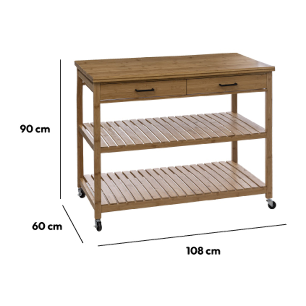 Ilot 2 tiroirs/2 niveaux Bambou Linha