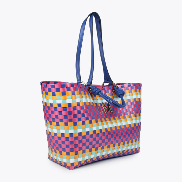 Borsa a cesta grande intrecciata multicolore