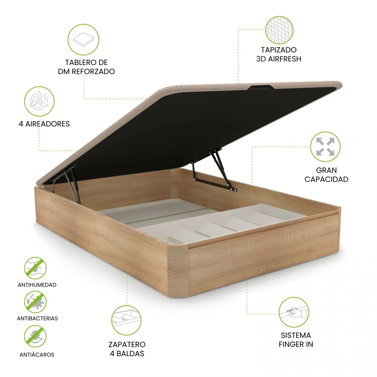 Canapé con zapatero 135x190 cm en roble Luxury Plus 3D Roble
