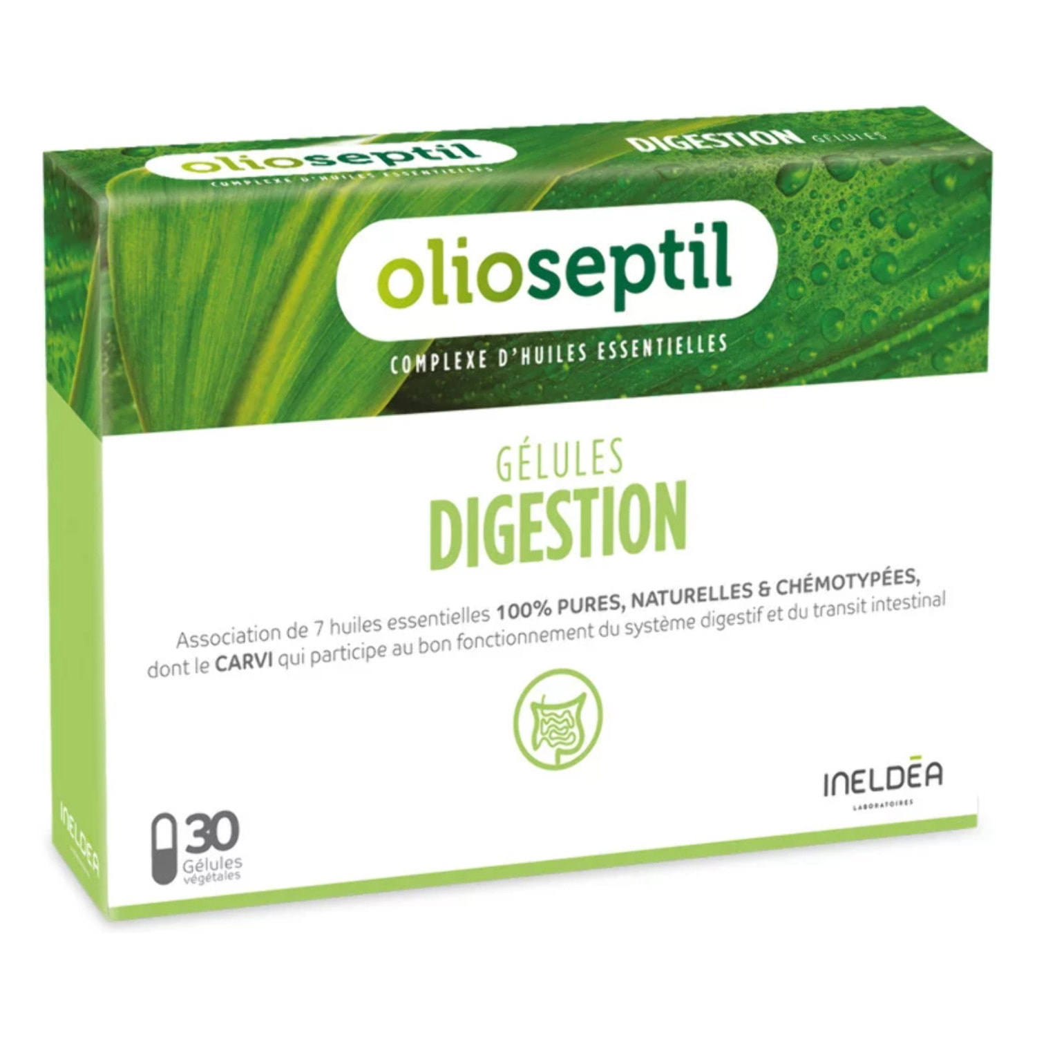 OLIOSEPTIL - Gélules Digestion - Favorise le Confort Digestif & Améliore le Transit - Réduit les Ballonnements - Complexe d'Huiles Essentielles 100% Pures et Naturelles - Sans Gluten - 30 Gélules