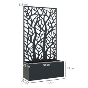 Jardinière treillis haut design graphique arbre 61 x 23 x 113 cm métal époxy noir
