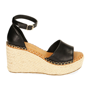 Sandalias negras, tacón de cuña 8,5 cm