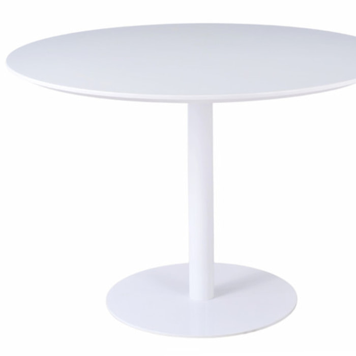 Table de repas ronde 110 cm plateau blanc mat pied métal blanc - FABIO